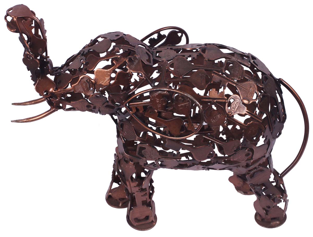 11” Casted Iron-Keys Elephant - Copper Color - Decorative Art / Rustic-Look Decor / Gifts from India - Buy in Bulk Wholesale